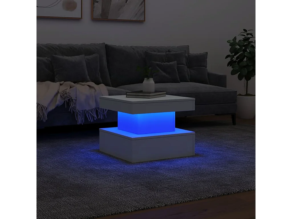 Tavolino da Salotto con Luci LED Bianco 50x50x40 cm