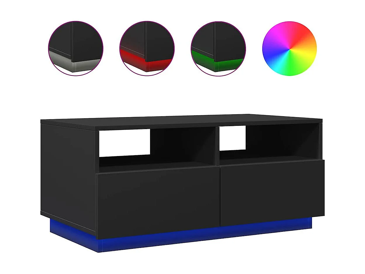 Couchtisch mit LED-Leuchten Schwarz 90x49x40 cm