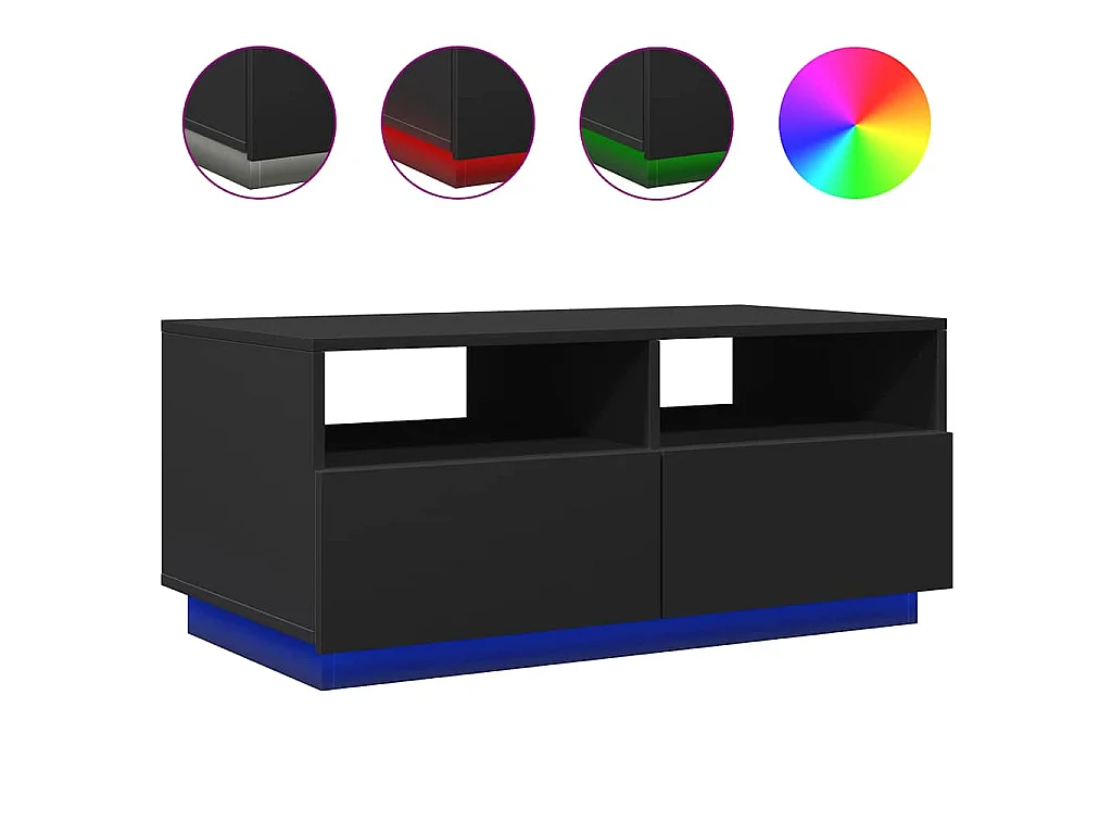 Table basse avec lumières LED noir 90x49x40 cm