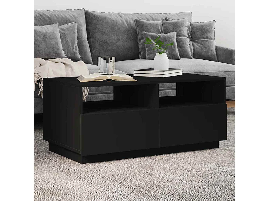 Table basse avec lumières LED noir 90x49x40 cm