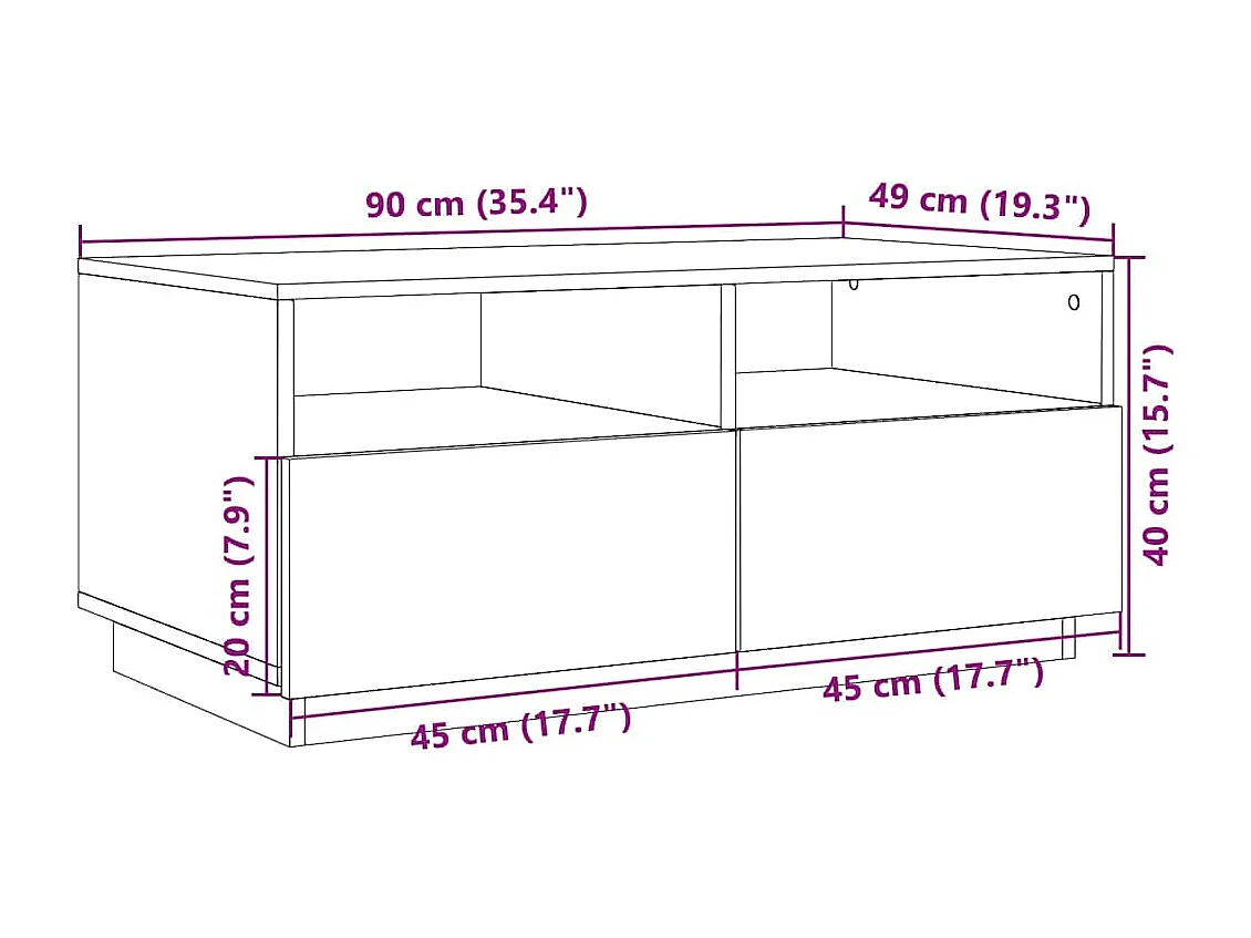 Table basse avec lumières LED noir 90x49x40 cm