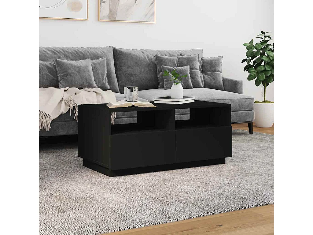 Table basse avec lumières LED noir 90x49x40 cm