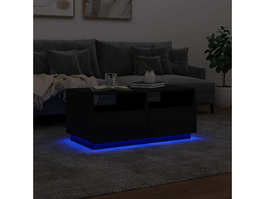 Table basse avec lumières LED noir 90x49x40 cm