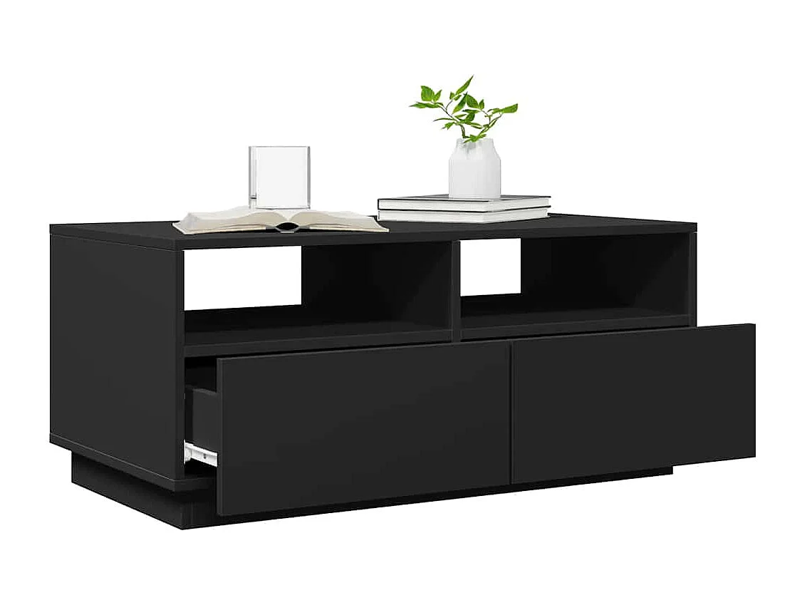 Table basse avec lumières LED noir 90x49x40 cm
