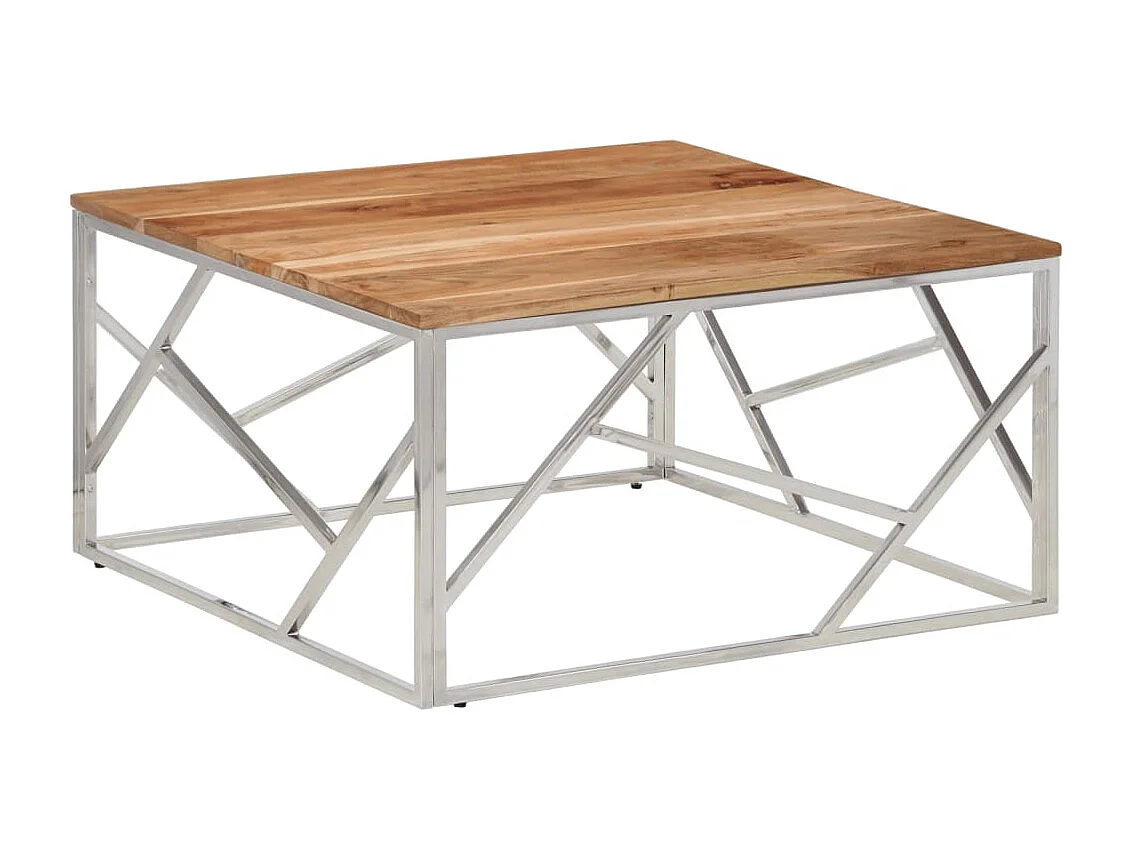 Table basse argenté acier inoxydable et bois massif d'acacia
