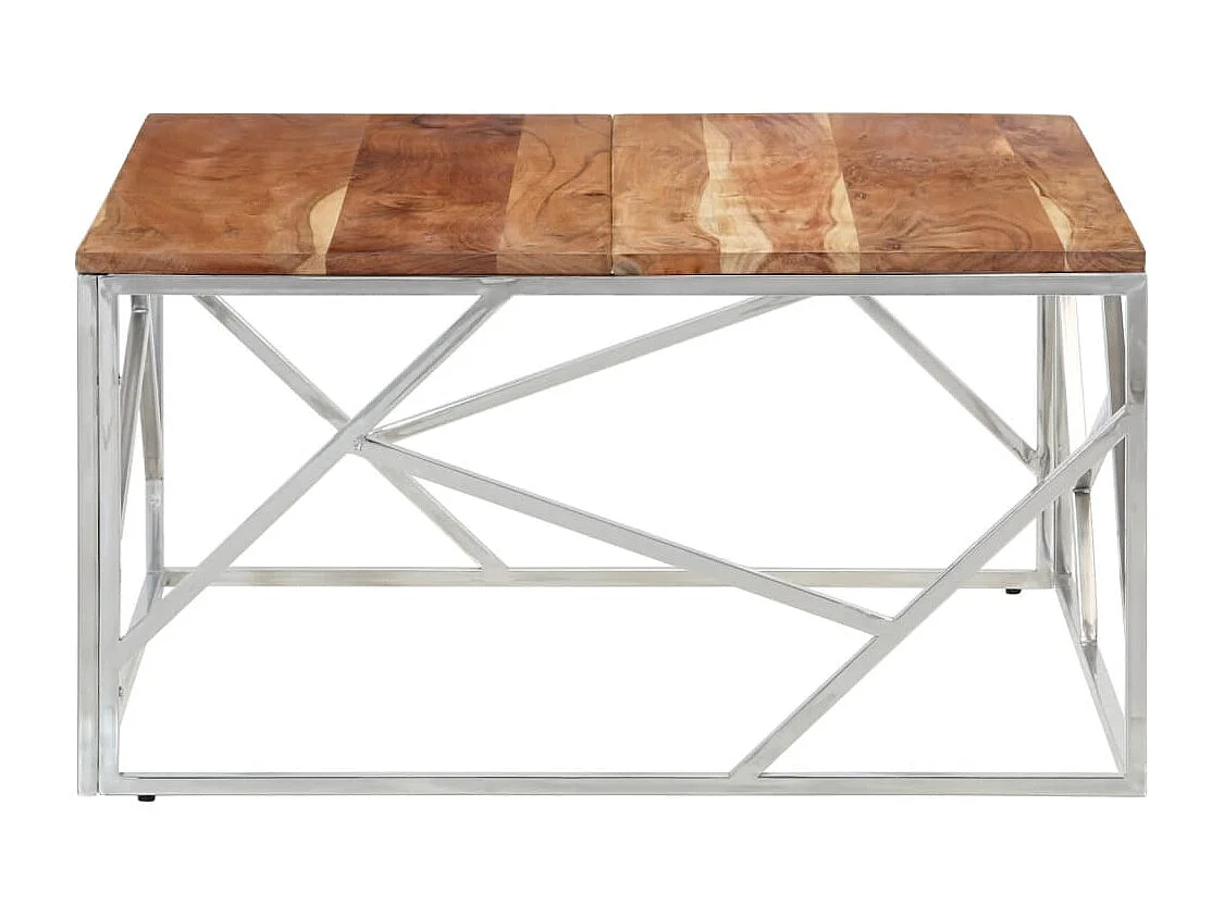 Table basse argenté acier inoxydable et bois massif d'acacia
