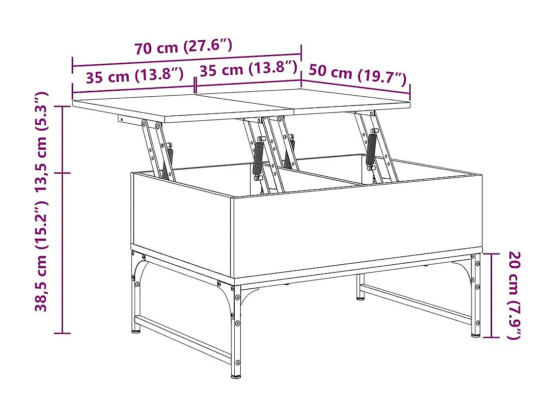Table basse noir 70x50x40 cm bois d'ingénierie et métal