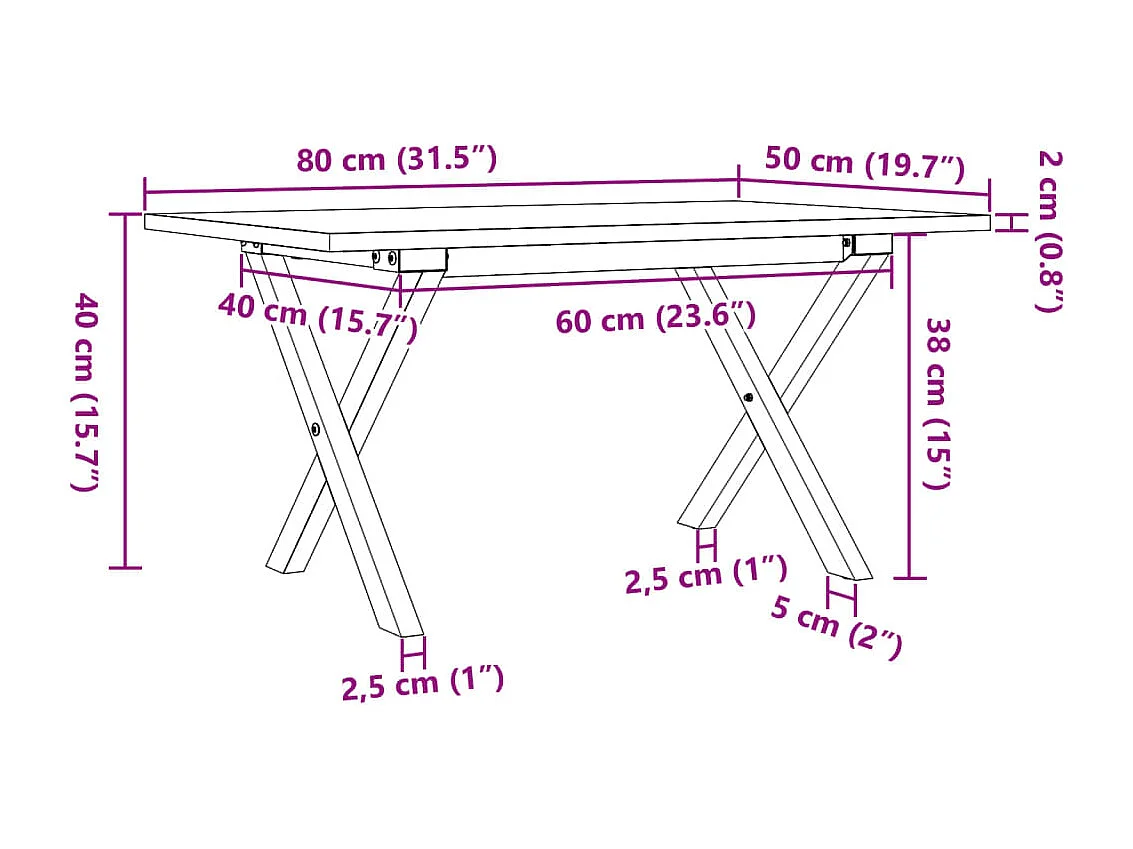 Salontafel X-frame 80x50x40 cm massief grenenhout en staal