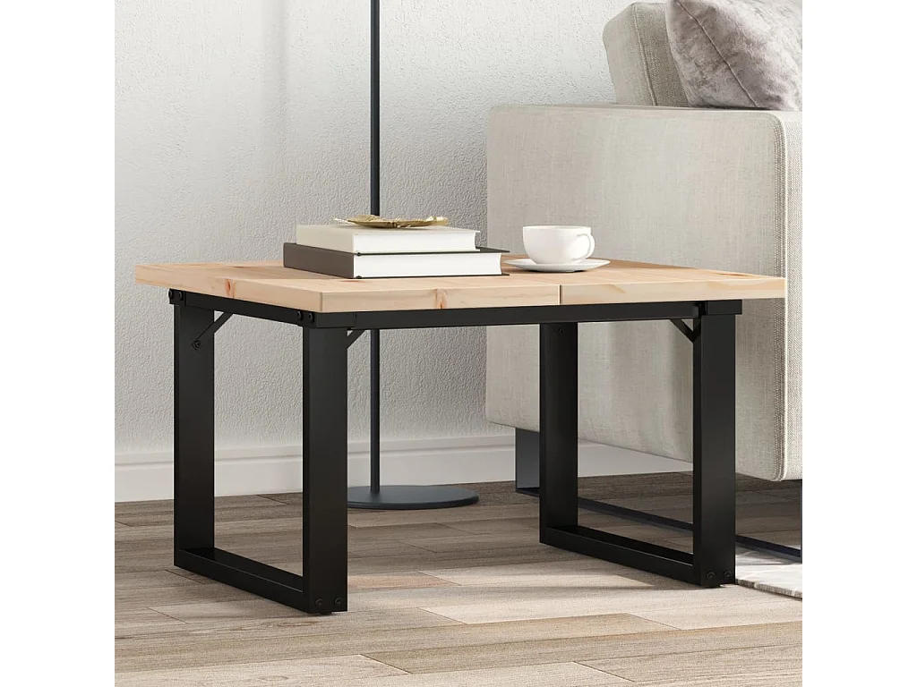 Tavolino Salotto Telaio a O 60x60x40,5cm Legno Pino e Acciaio
