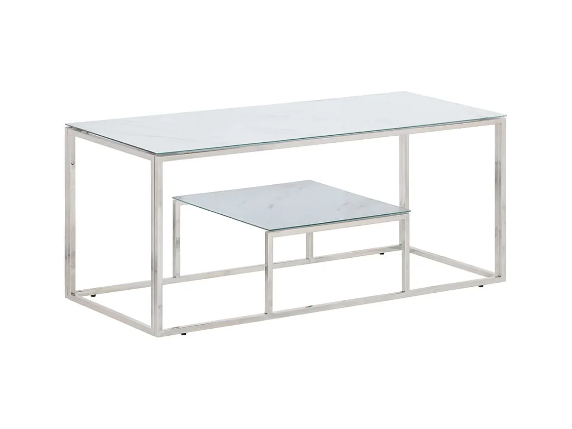 Table basse argenté acier inoxydable et verre trempé