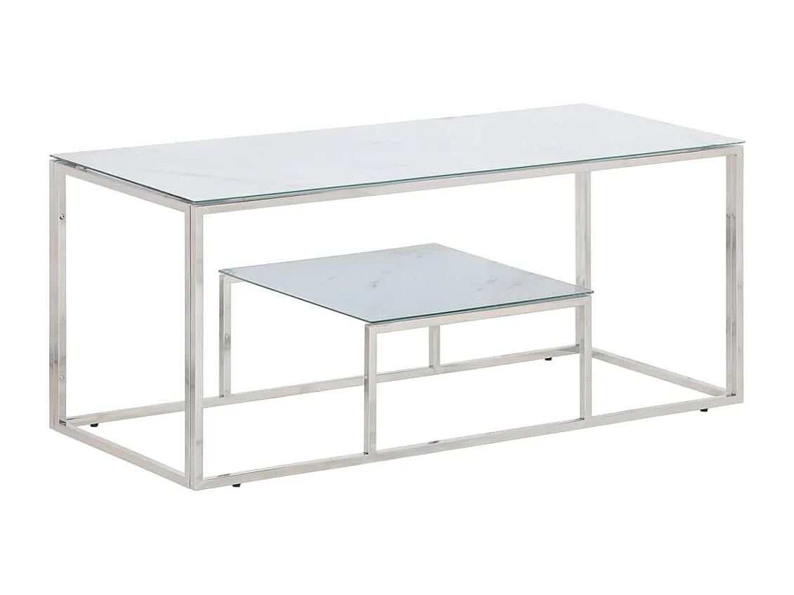 Table basse argenté acier inoxydable et verre trempé