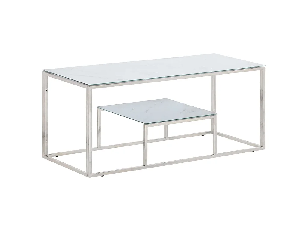 Table basse argenté acier inoxydable et verre trempé