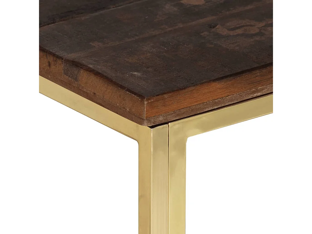 Mesa de centro acero inoxidable madera maciza traviesa dorado