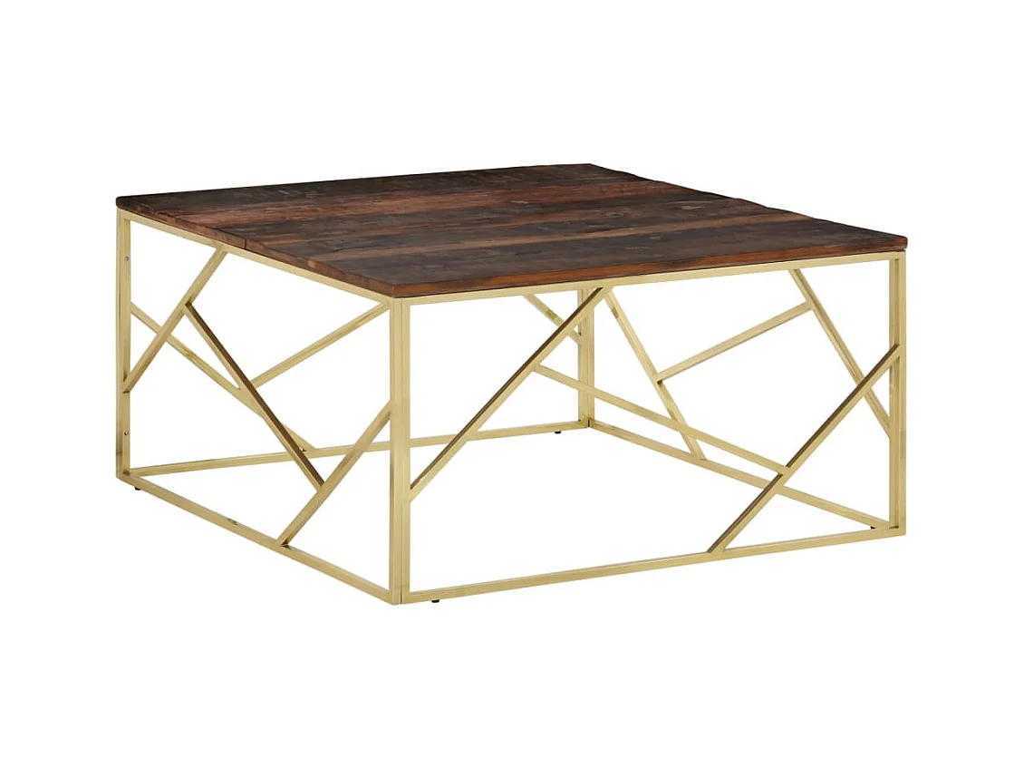 Table basse doré acier inoxydable et bois de mélèze massif