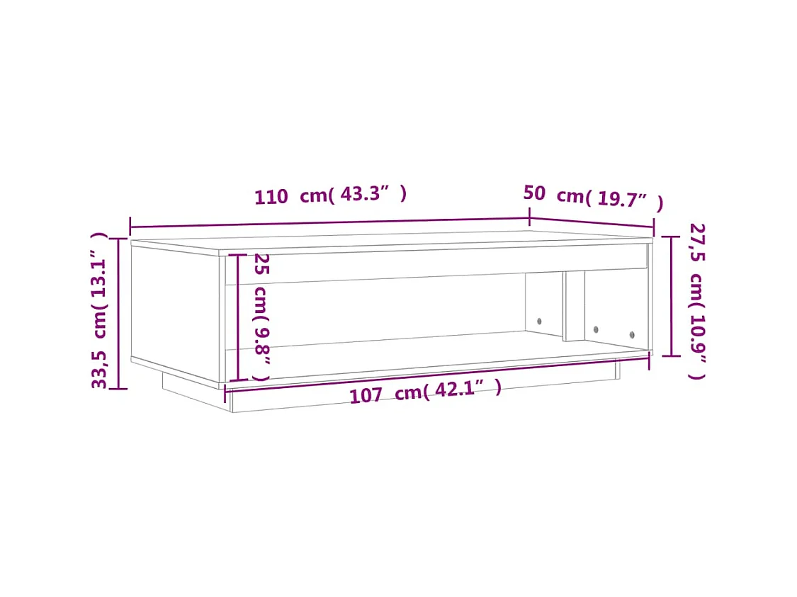 Table basse cire marron 110x50x33,5 cm bois massif de pin