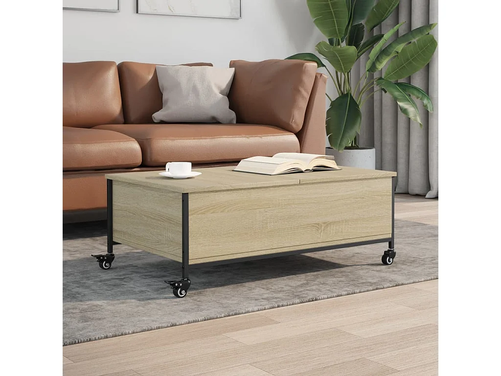 Salontafel met wielen 91x55x34 cm bewerkt hout sonoma eiken