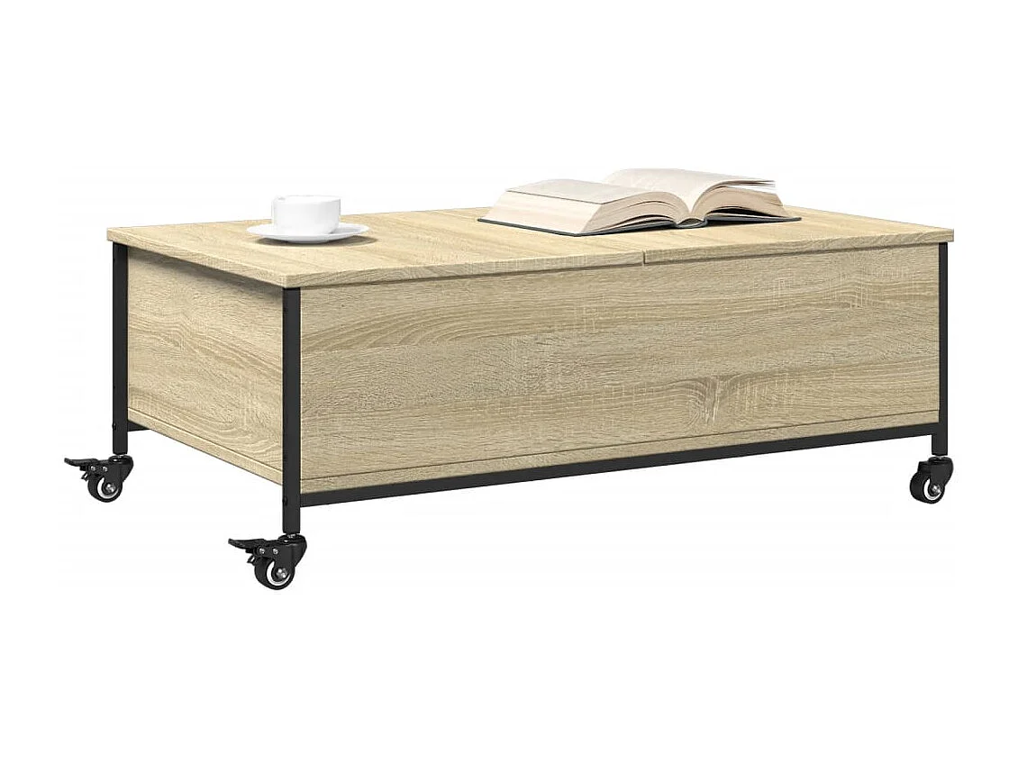 Salontafel met wielen 91x55x34 cm bewerkt hout sonoma eiken