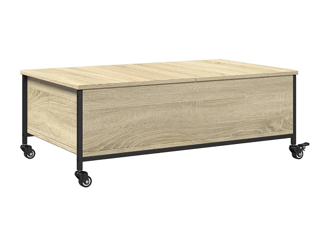 Salontafel met wielen 91x55x34 cm bewerkt hout sonoma eiken