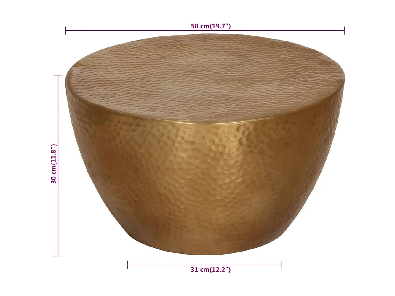 Table basse martelée en aluminium Ø 50x30 cm laiton
