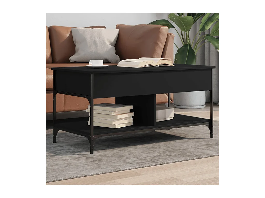 Table basse noir 100x50x50 cm bois d'ingénierie et métal