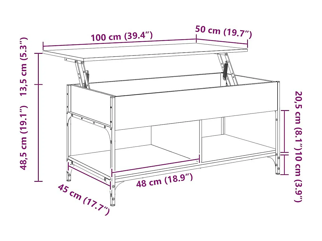 Salontafel 100x50x50 cm bewerkt hout en metaal zwart
