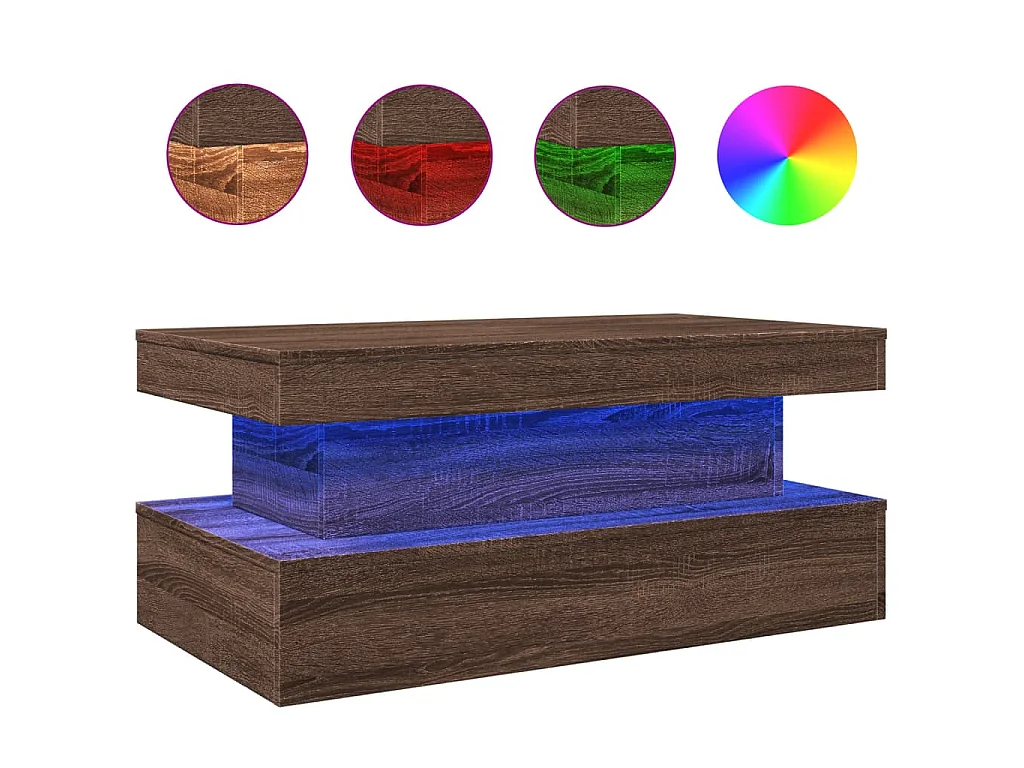 Mesa de centro con luces LED marrón roble 90x50x40 cm