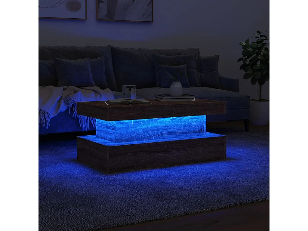 Mesa de centro con luces LED marrón roble 90x50x40 cm