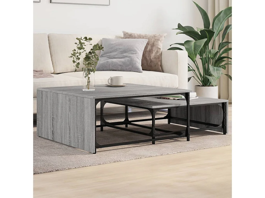 Tables basses gigognes 2pcs sonoma gris bois d'ingénierie métal