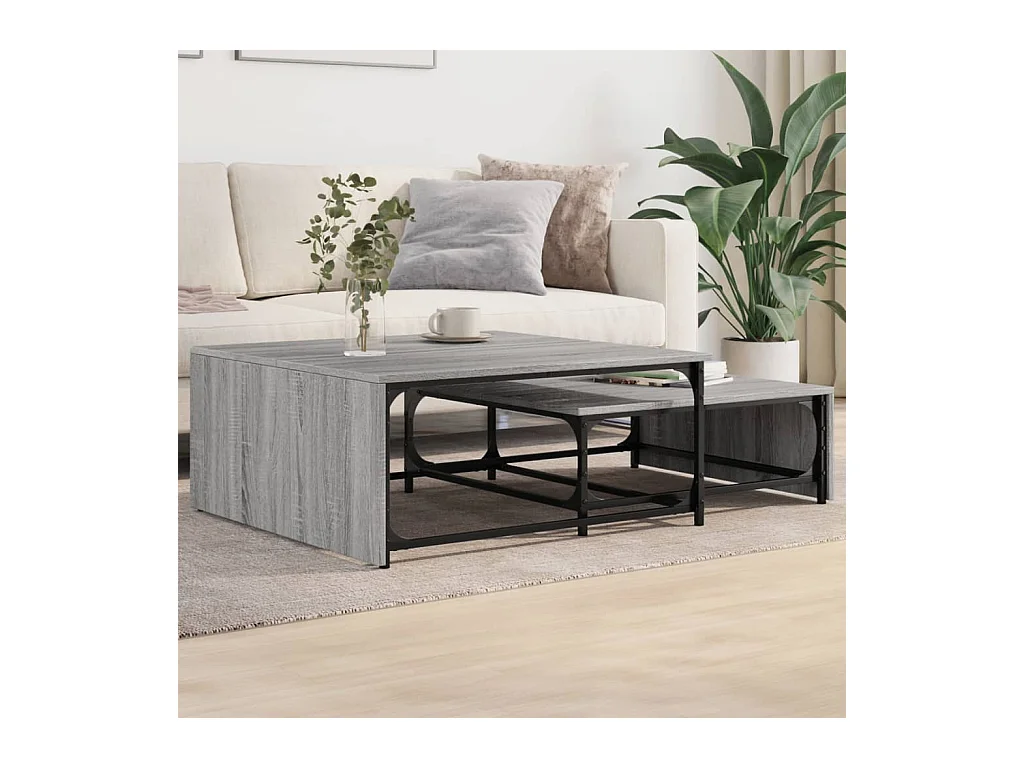 Tables basses gigognes 2pcs sonoma gris bois d'ingénierie métal
