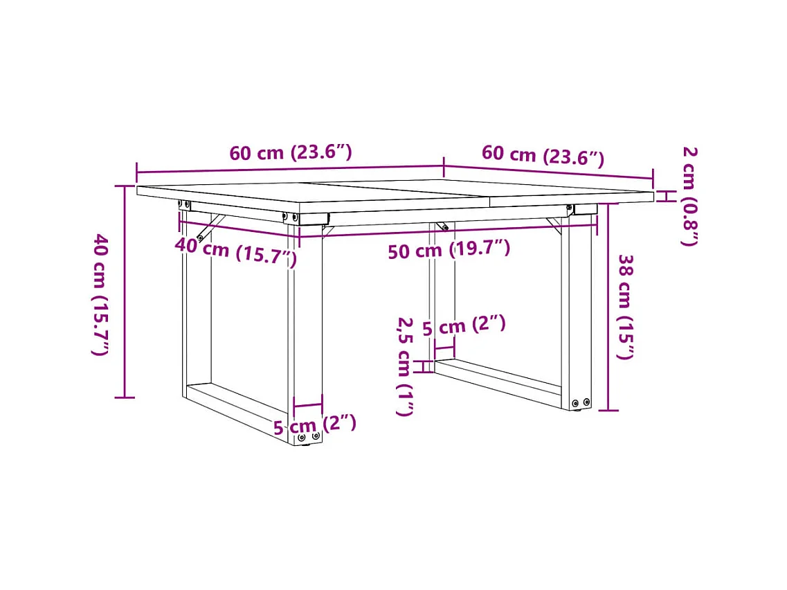 Salontafel O-frame 60x60x40 cm massief grenenhout en staal
