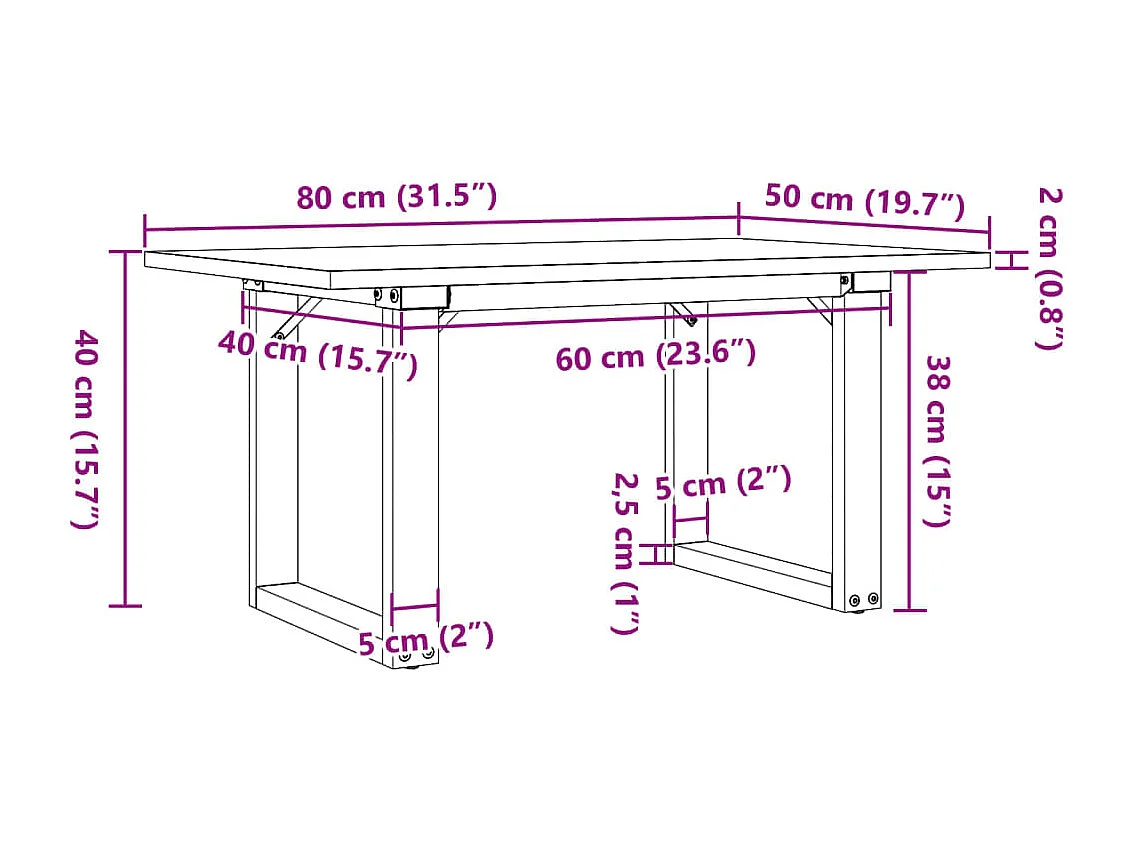 Tavolino da Salotto Telaio a O 80x50x40cm Legno Pino e Acciaio