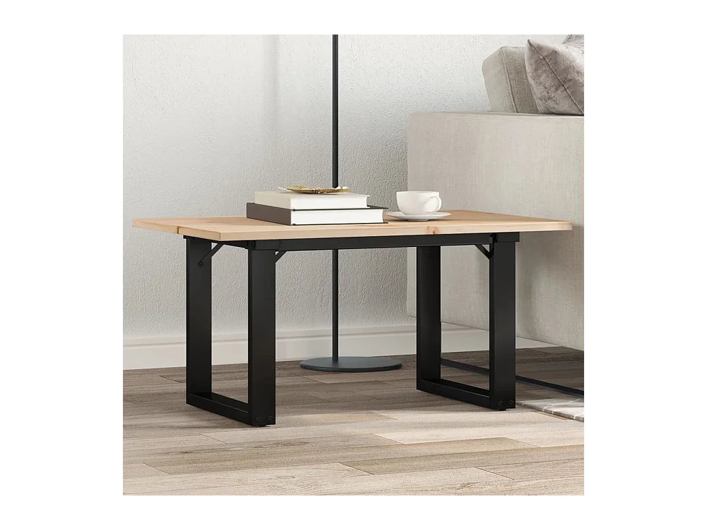 Table basse cadre en O 80x50x40 cm bois de pin massif et acier