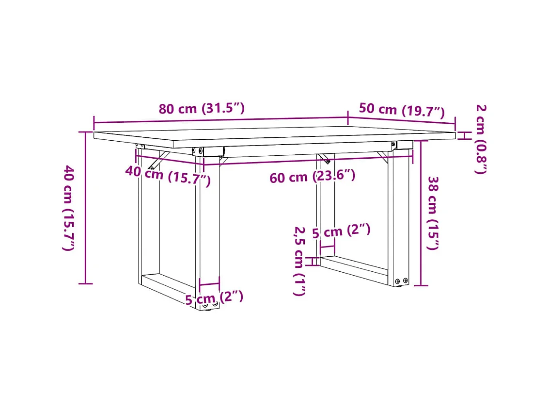 Couchtisch O-Gestell 80x50x40cm Massivholz Kiefer und Stahl