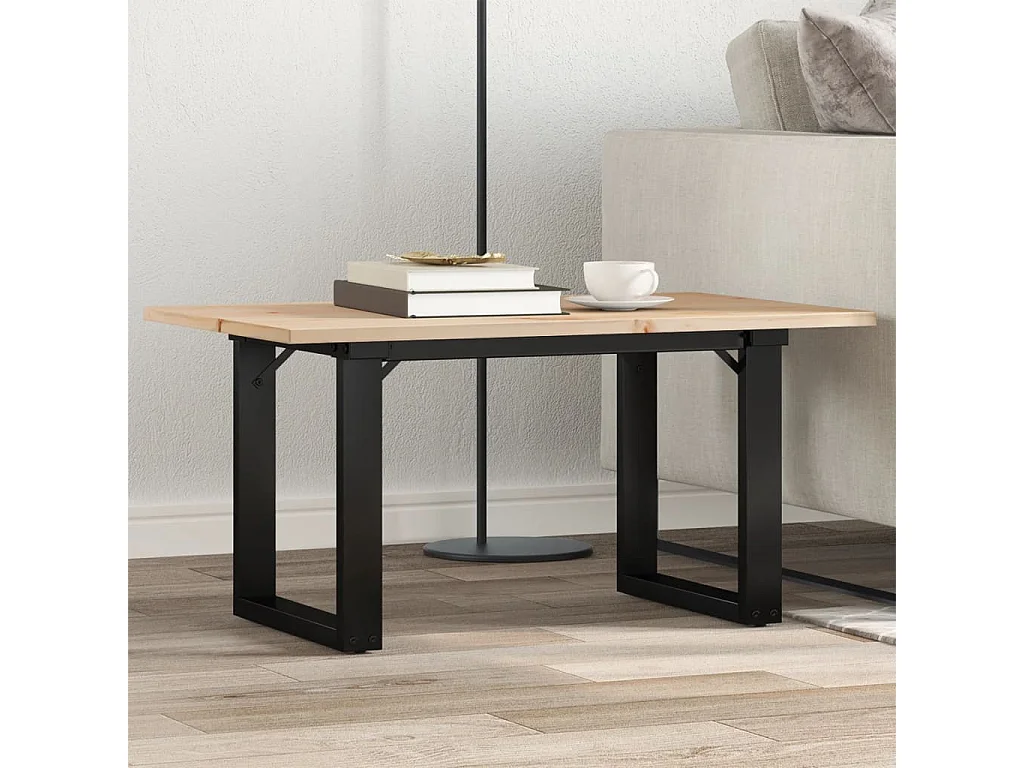 Tavolino da Salotto Telaio a O 80x50x40cm Legno Pino e Acciaio