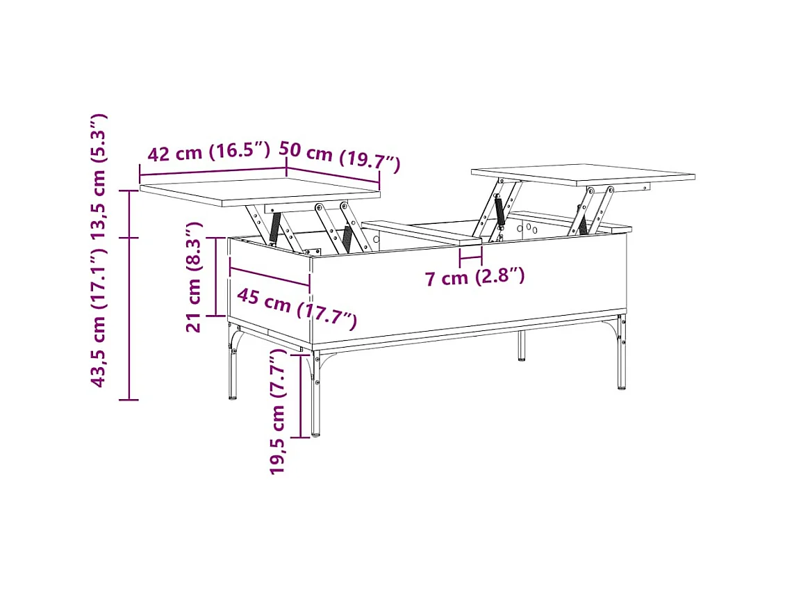 Couchtisch Grau Sonoma 100x50x45 cm Holzwerkstoff und Metall
