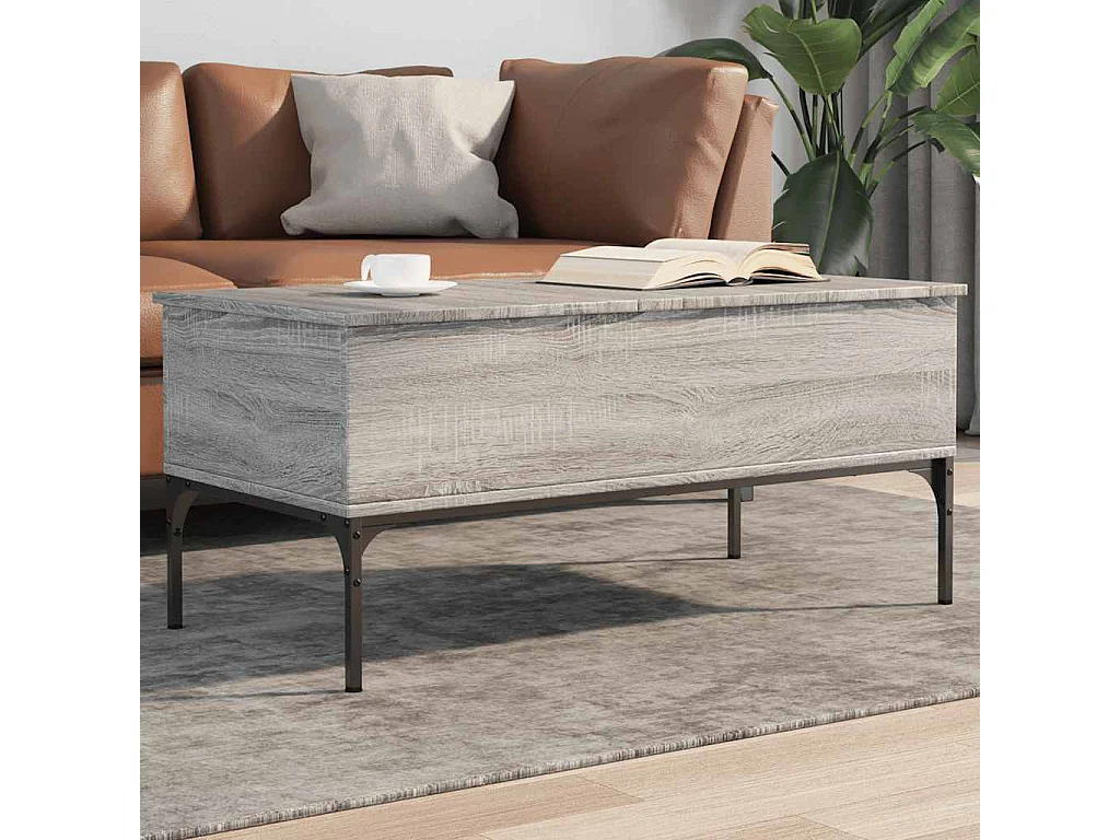 Tavolino Grigio Sonoma 100x50x45 cm Legno Multistrato e Metallo