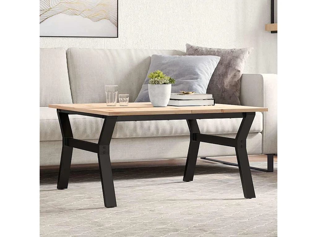 Table basse cadre en Y 80x80x45 cm bois de pin massif et acier