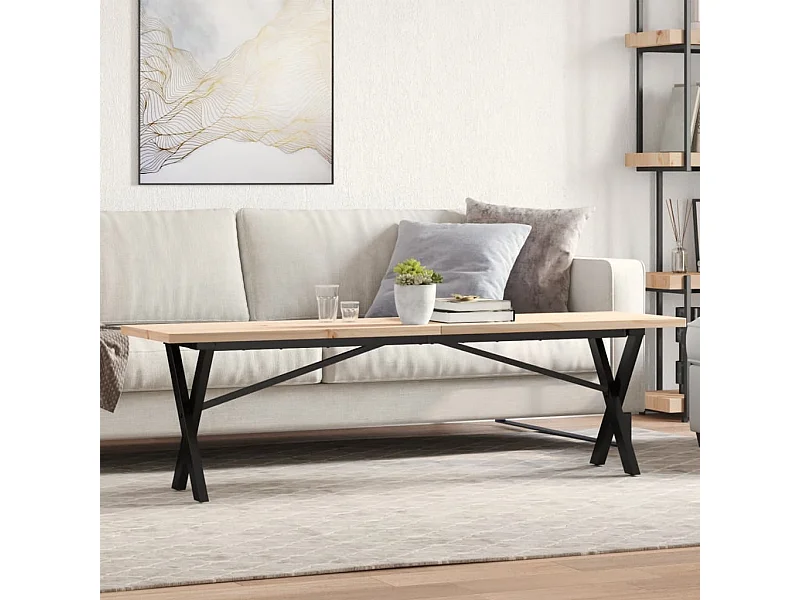 Tavolino Salotto Telaio a X 160x40x45,5 cm Legno Pino e Acciaio