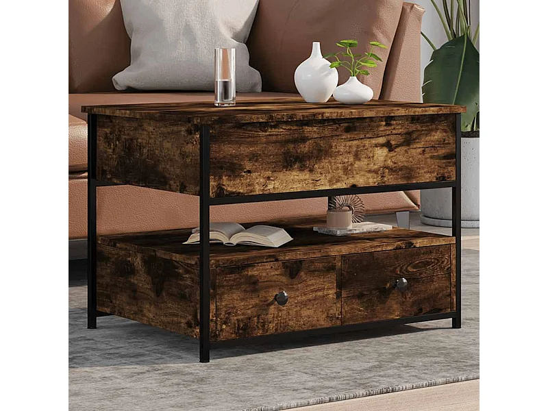 Tavolino Salotto Rovere Fumo 70x50x50 cm Multistrato e Metallo