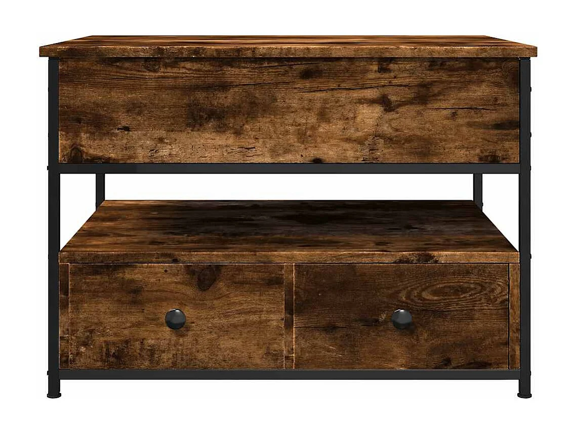 Table basse chêne fumé 70x50x50 cm bois d'ingénierie et métal