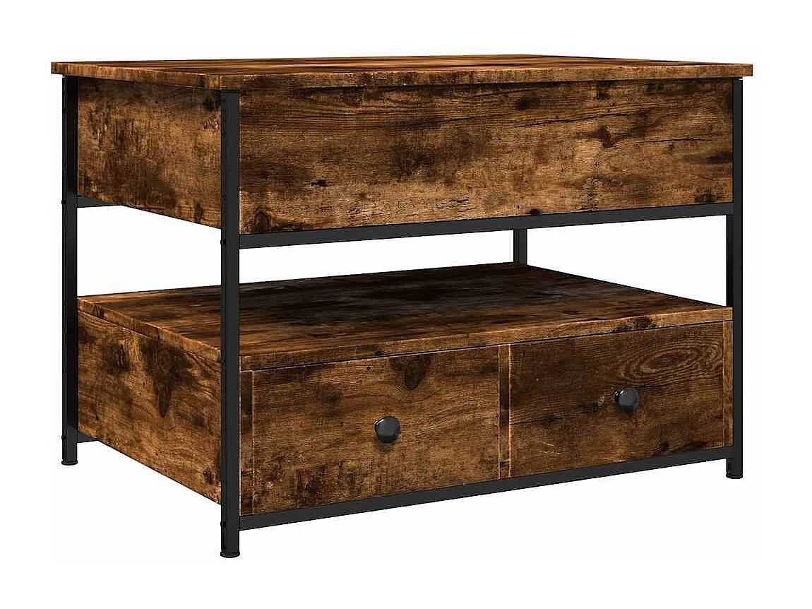 Table basse chêne fumé 70x50x50 cm bois d'ingénierie et métal