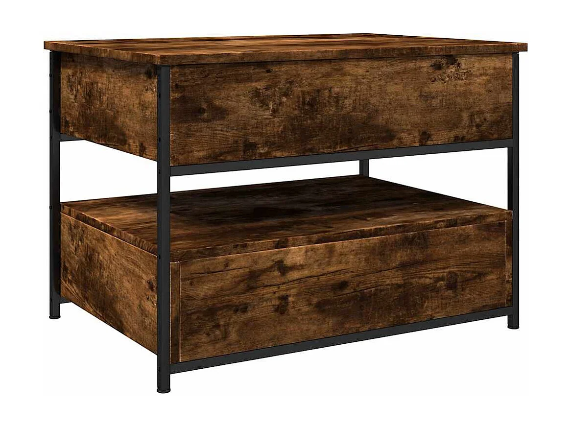 Table basse chêne fumé 70x50x50 cm bois d'ingénierie et métal