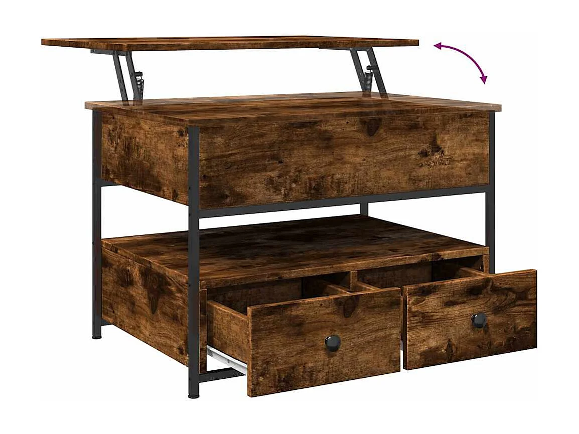 Table basse chêne fumé 70x50x50 cm bois d'ingénierie et métal