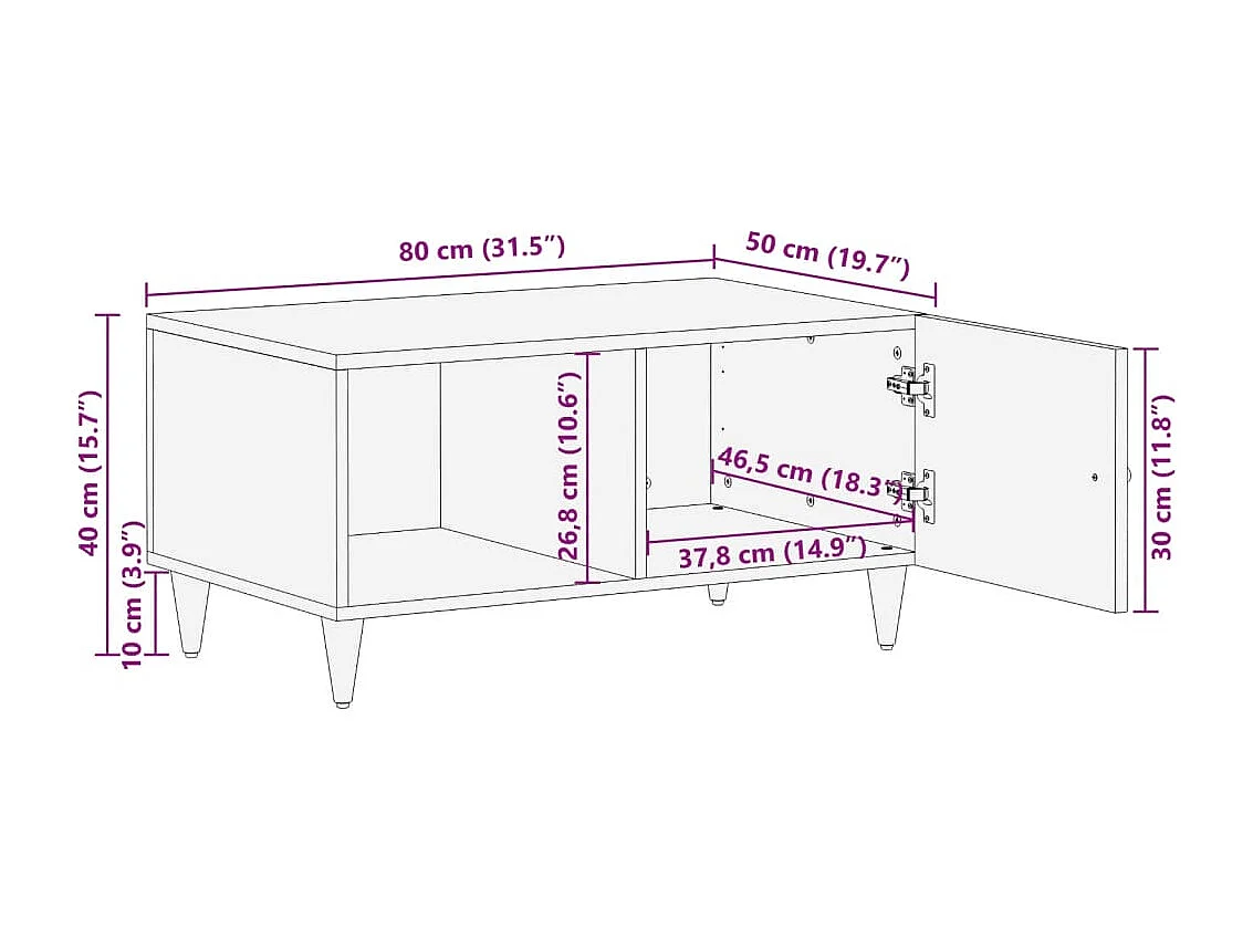 Table basse 80x50x40 cm bois de manguier massif