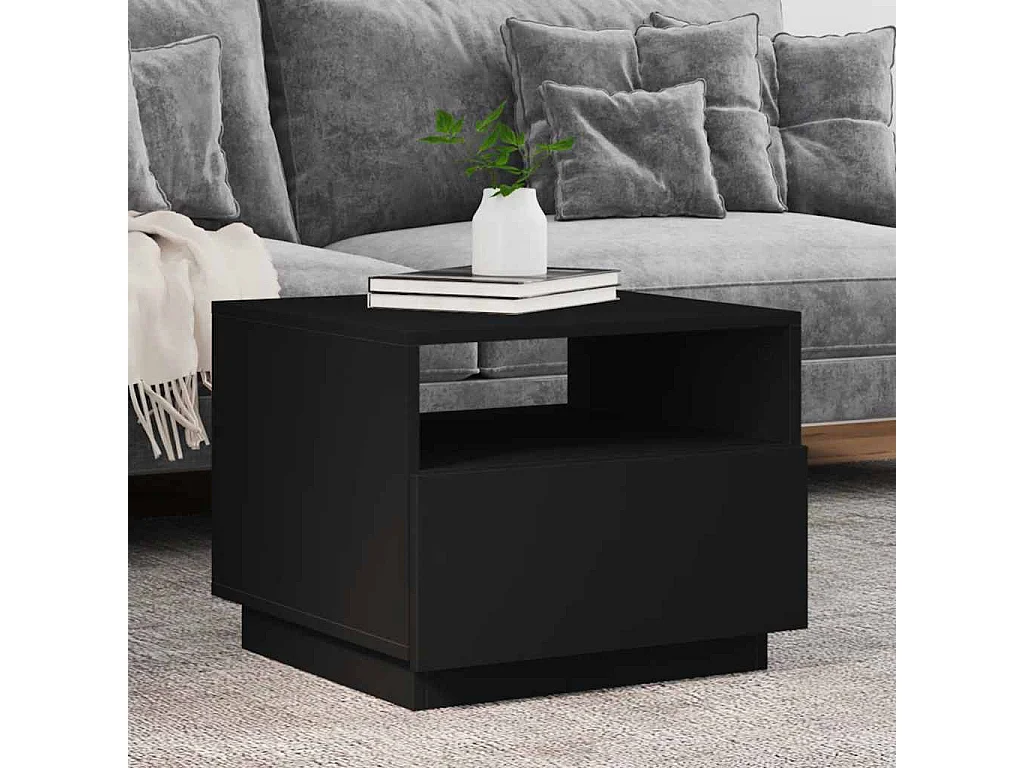 Table basse avec lumières LED noir 50x49x40 cm