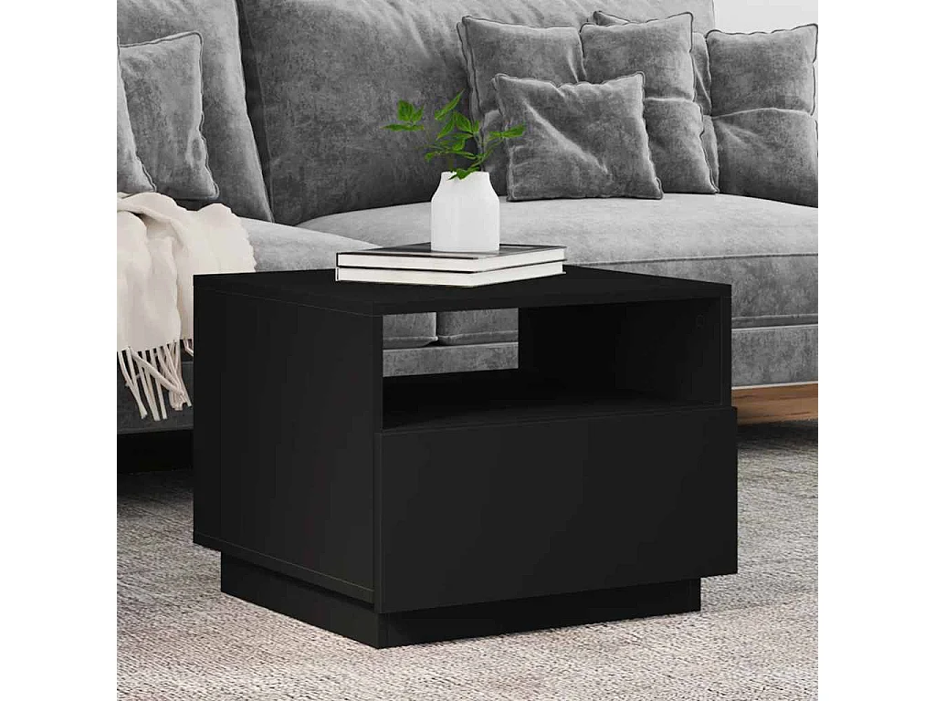 Table basse avec lumières LED noir 50x49x40 cm