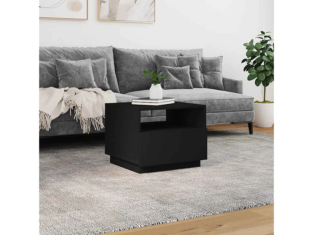 Table basse avec lumières LED noir 50x49x40 cm