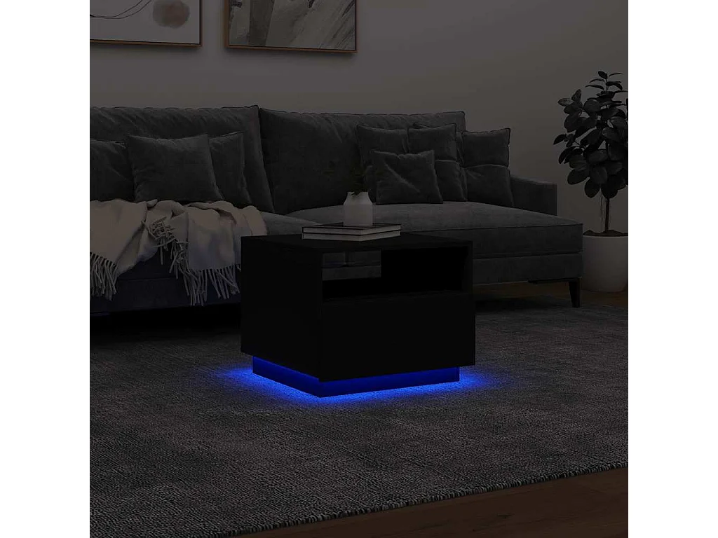 Table basse avec lumières LED noir 50x49x40 cm