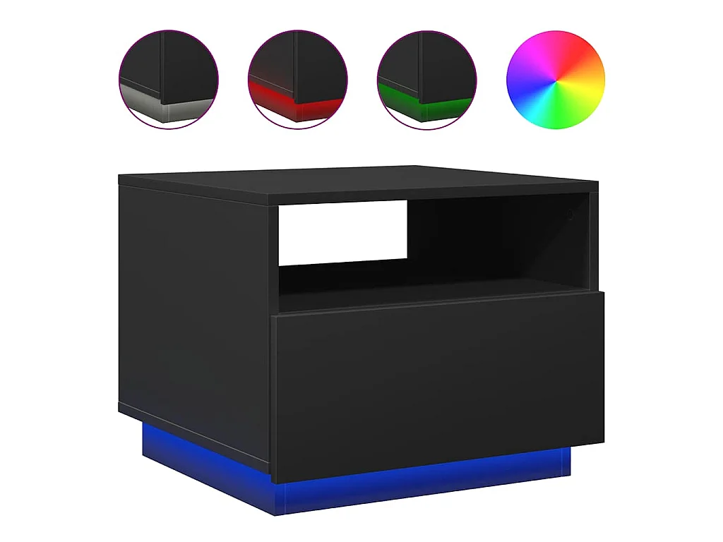 Table basse avec lumières LED noir 50x49x40 cm