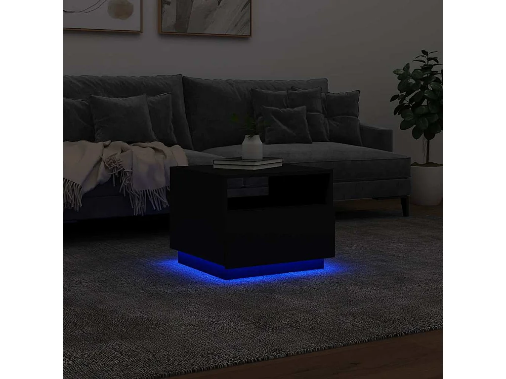 Table basse avec lumières LED noir 50x49x40 cm